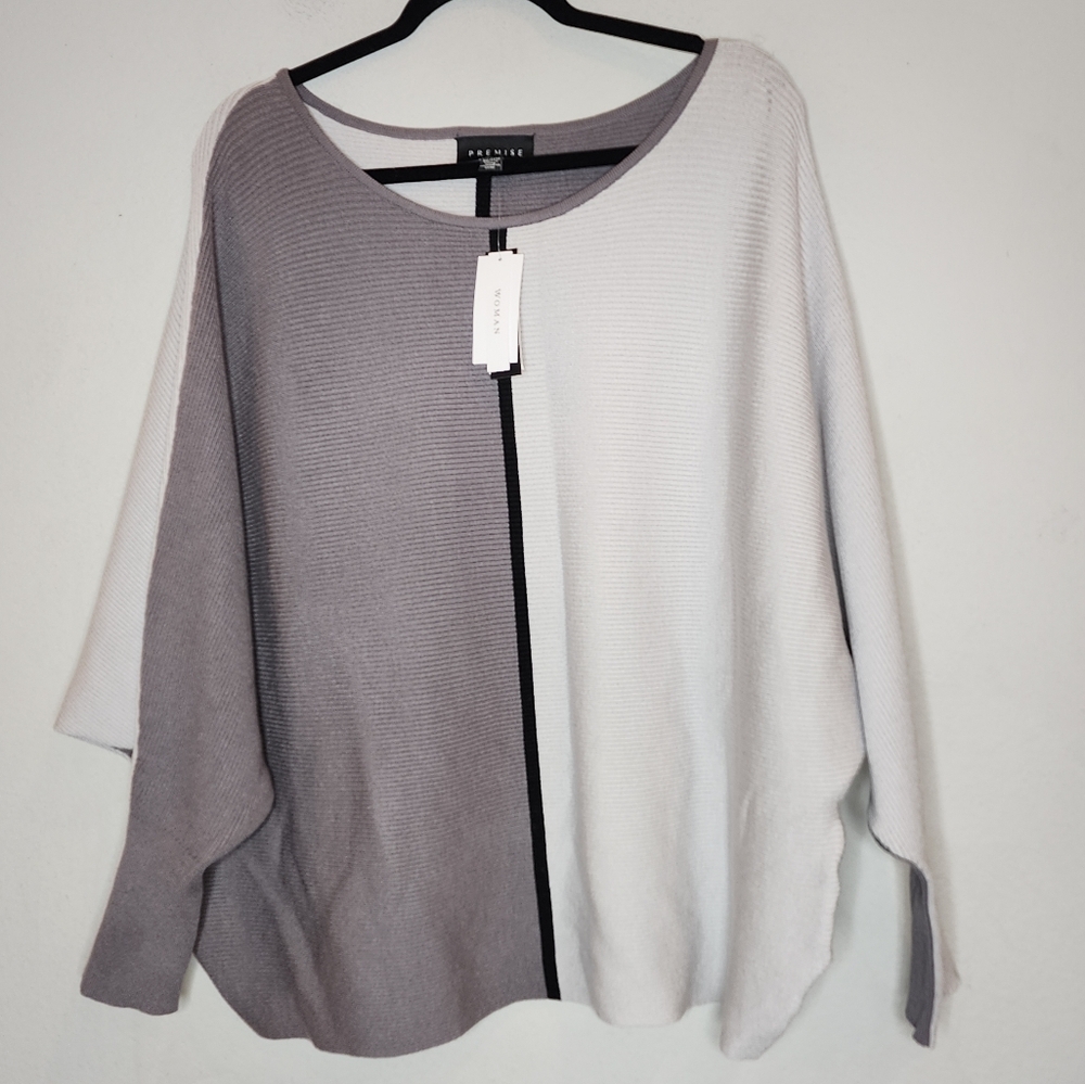 NWT Premise Boatneck Grey Colorblock Pullover Sweater Viscose Blend 3X